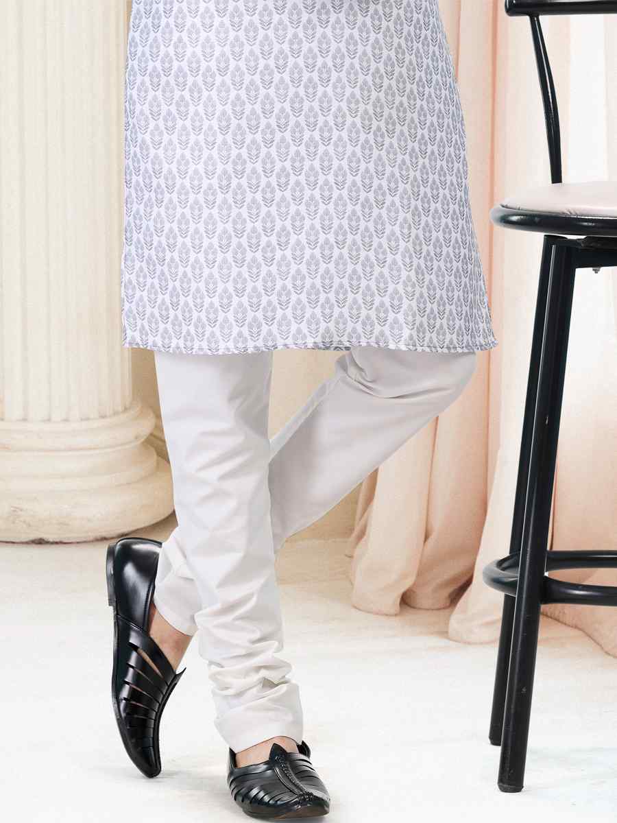 Grey Cotton Woven Festival Party Kurta