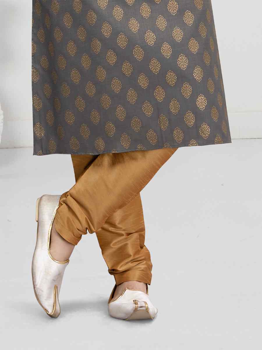 Grey Cotton Woven Festival Wedding Kurta