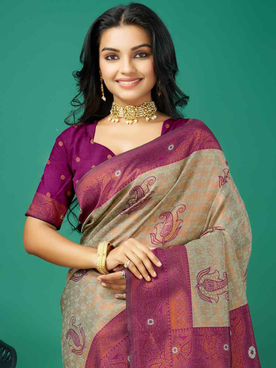 Grey Cream Soft Silk Handwoven Festival Casual Heavy Border Saree