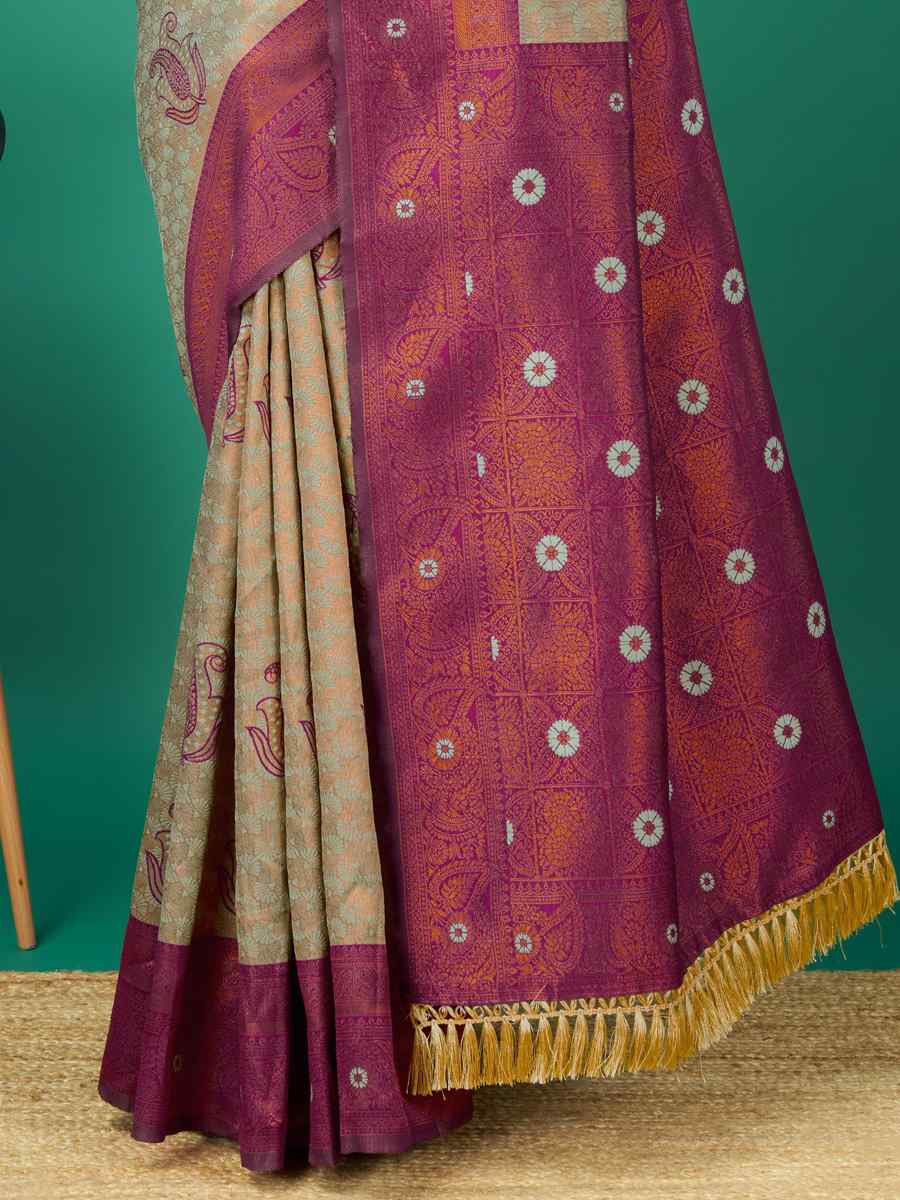 Grey Cream Soft Silk Handwoven Festival Casual Heavy Border Saree