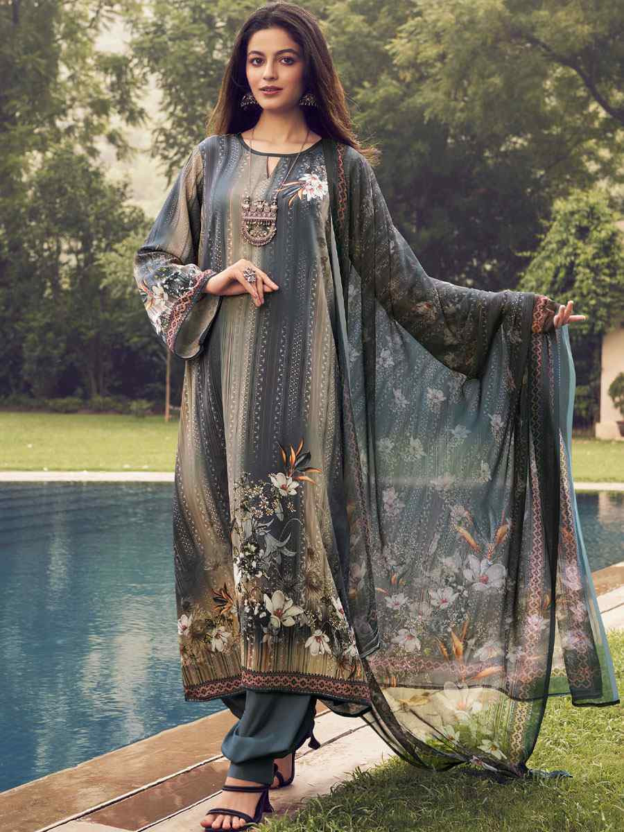 Grey Crepe Printed Festival Casual Pant Salwar Kameez