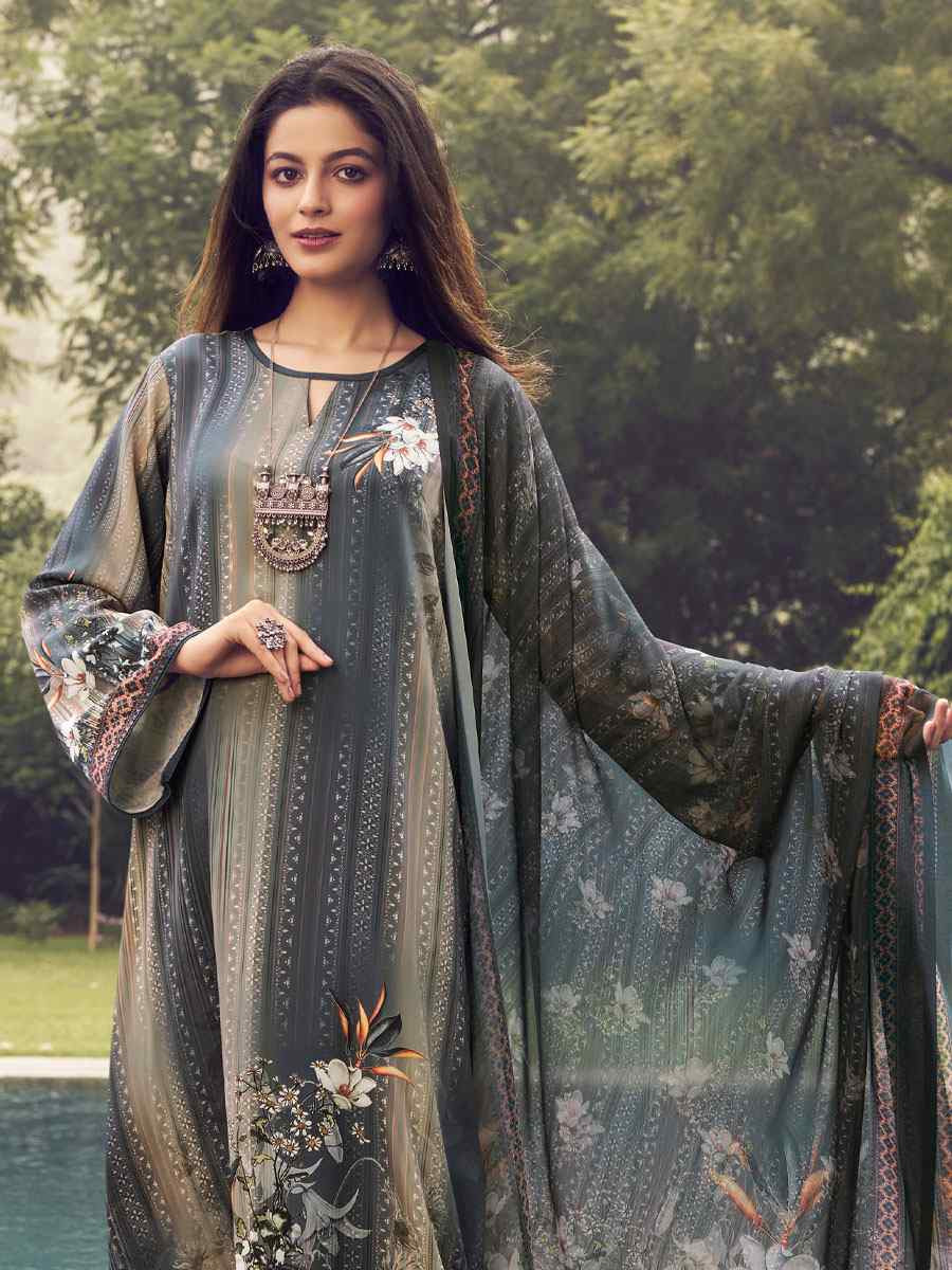 Grey Crepe Printed Festival Casual Pant Salwar Kameez