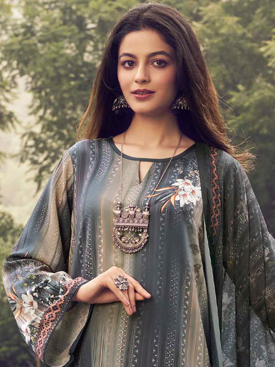 Grey Crepe Printed Festival Casual Pant Salwar Kameez