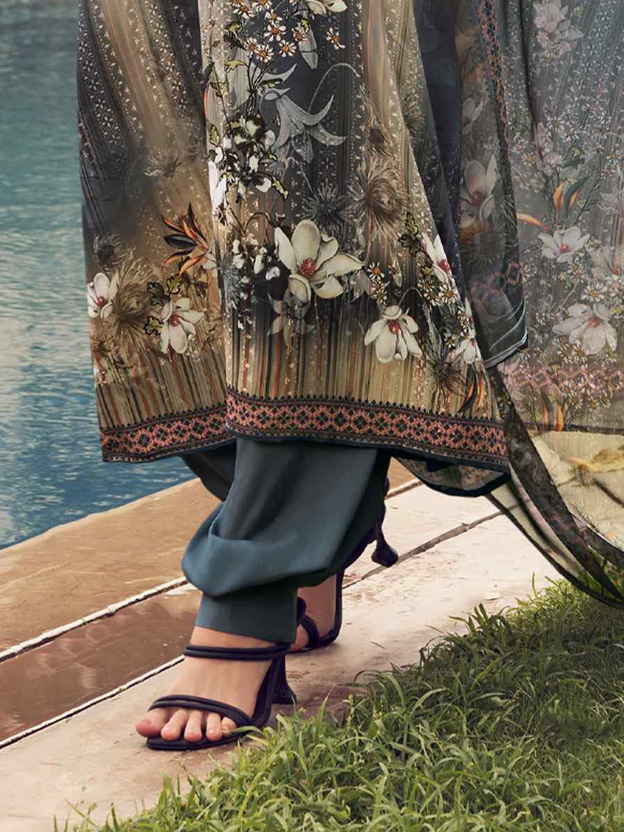 Grey Crepe Printed Festival Casual Pant Salwar Kameez