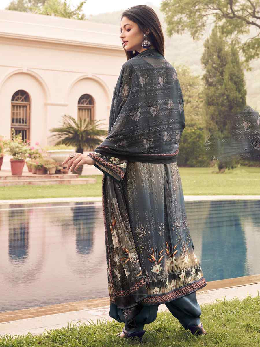 Grey Crepe Printed Festival Casual Pant Salwar Kameez