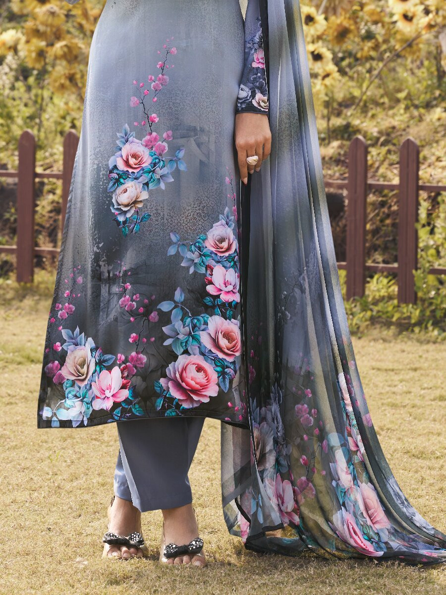 Grey Crepe Printed Party Casual Palazzo Pant Salwar Kameez