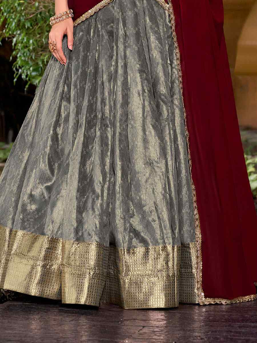 Grey Dhupion Silk Zari Handwoven Wedding Reception Festival Heavy Border Lehenga Choli