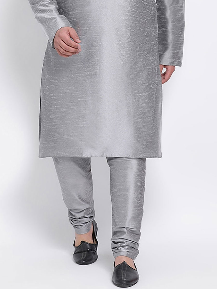 Grey Dupion Silk Festival Plain Kurta