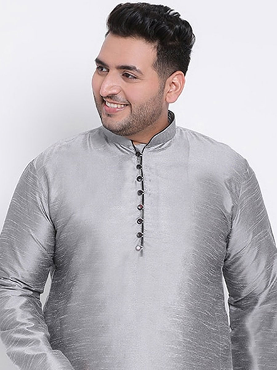 Grey Dupion Silk Festival Plain Kurta