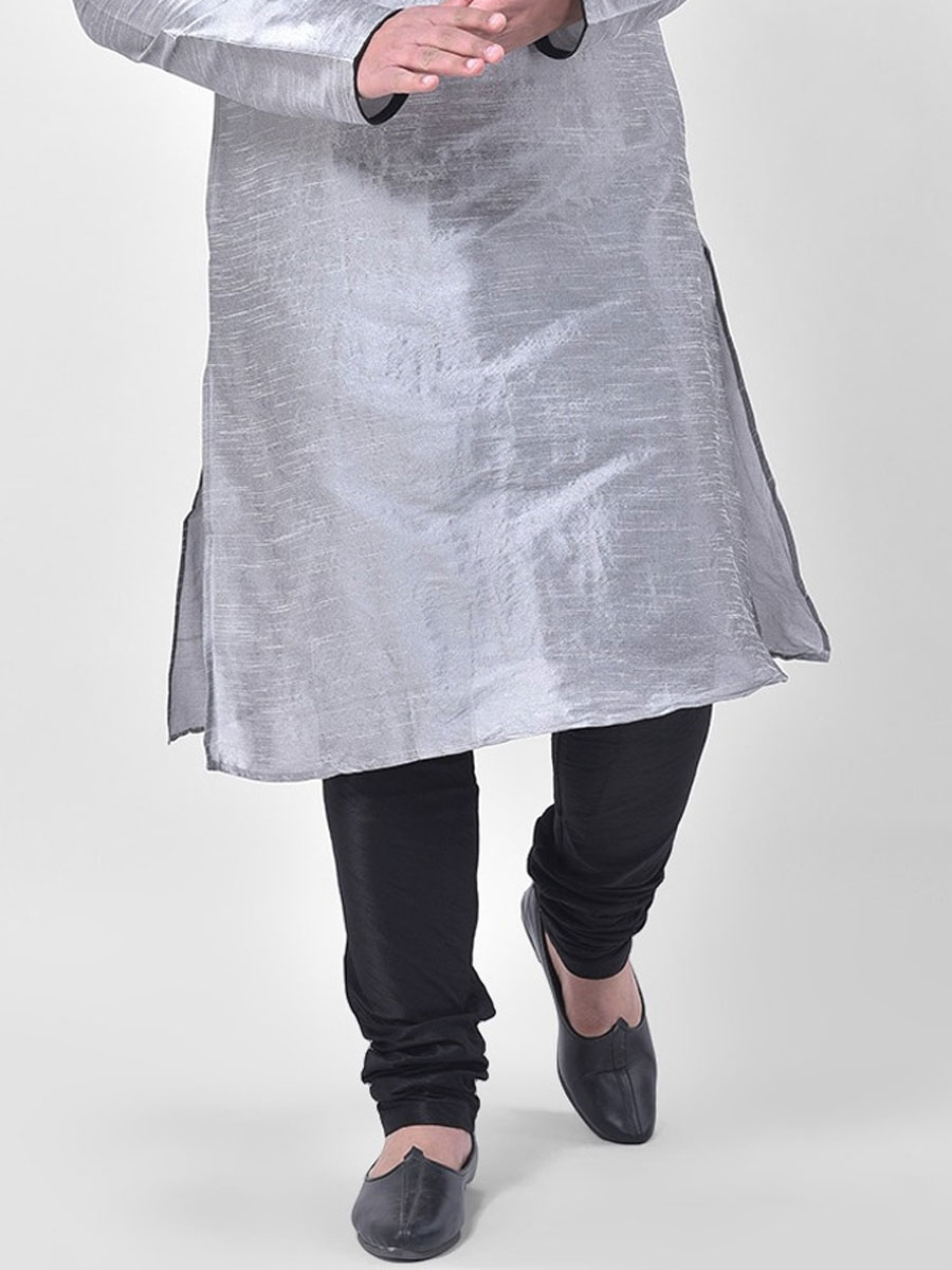 Grey Dupion Silk Festival Plain Kurta