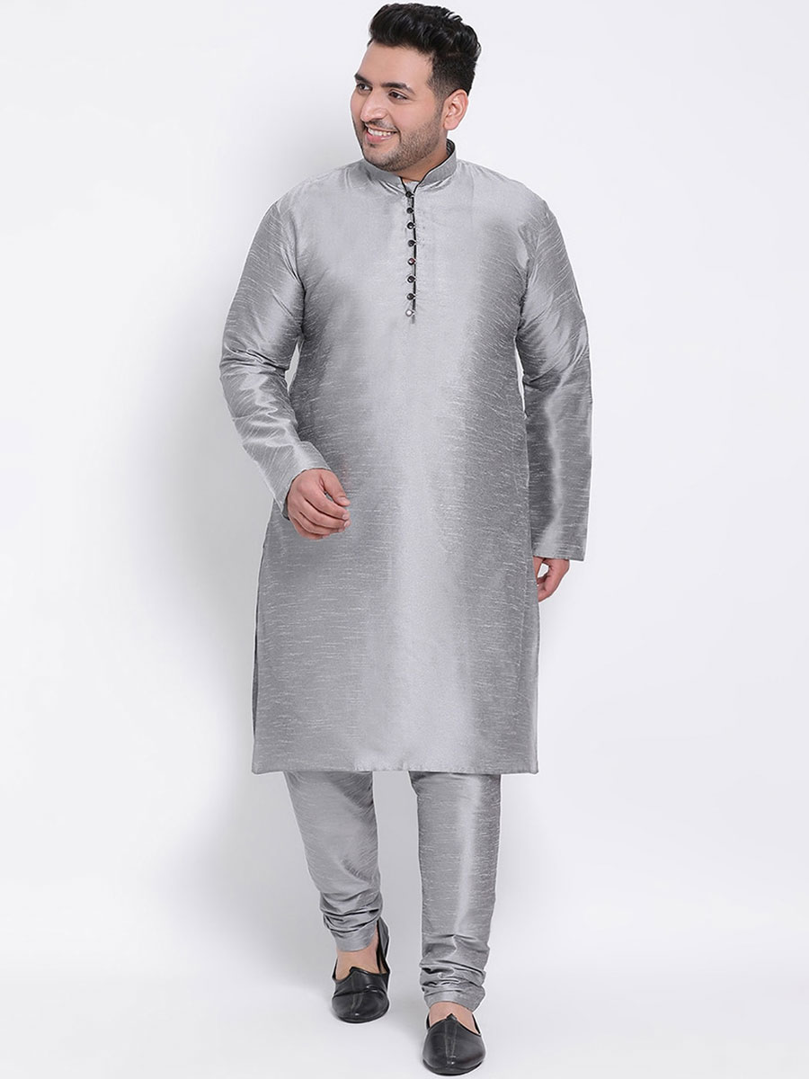 Grey Dupion Silk Festival Plain Kurta
