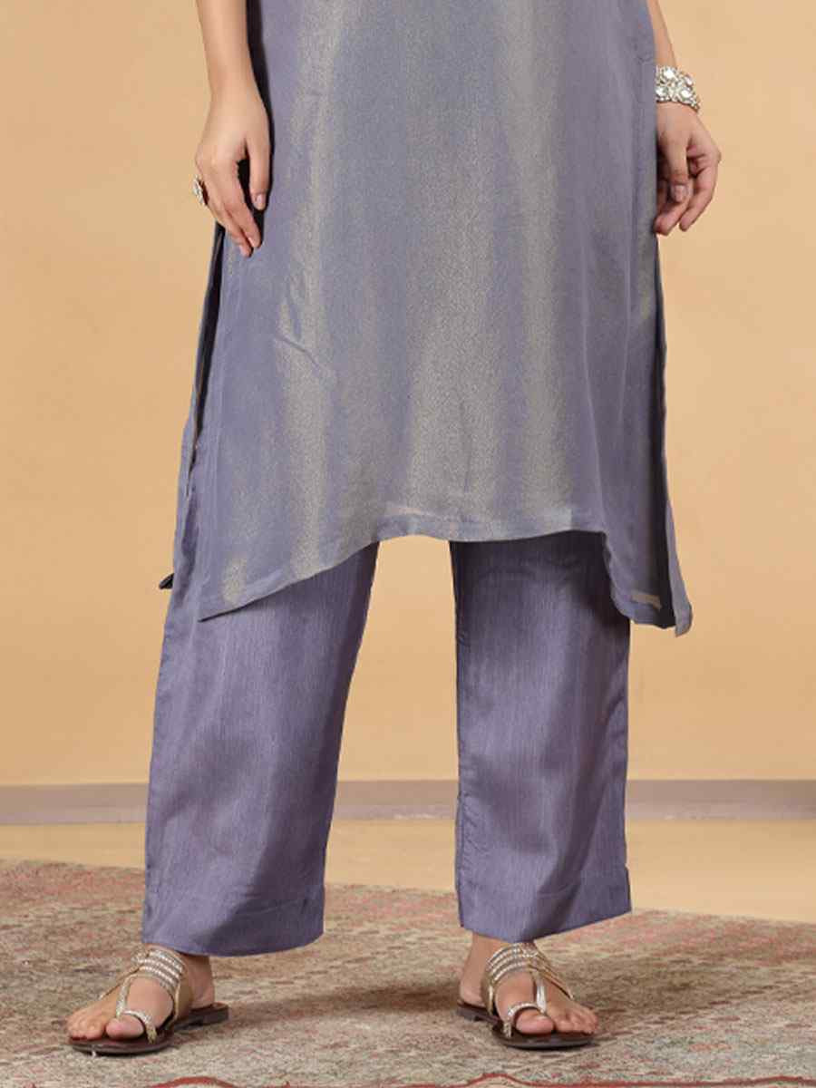 Grey Embroidered Festival Casual Kurti with Bottom