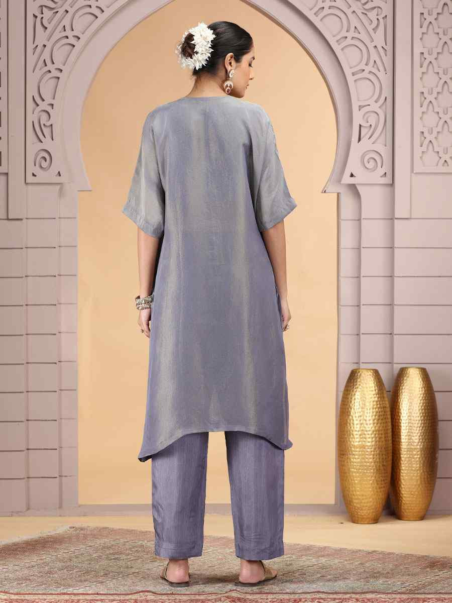 Grey Embroidered Festival Casual Kurti with Bottom