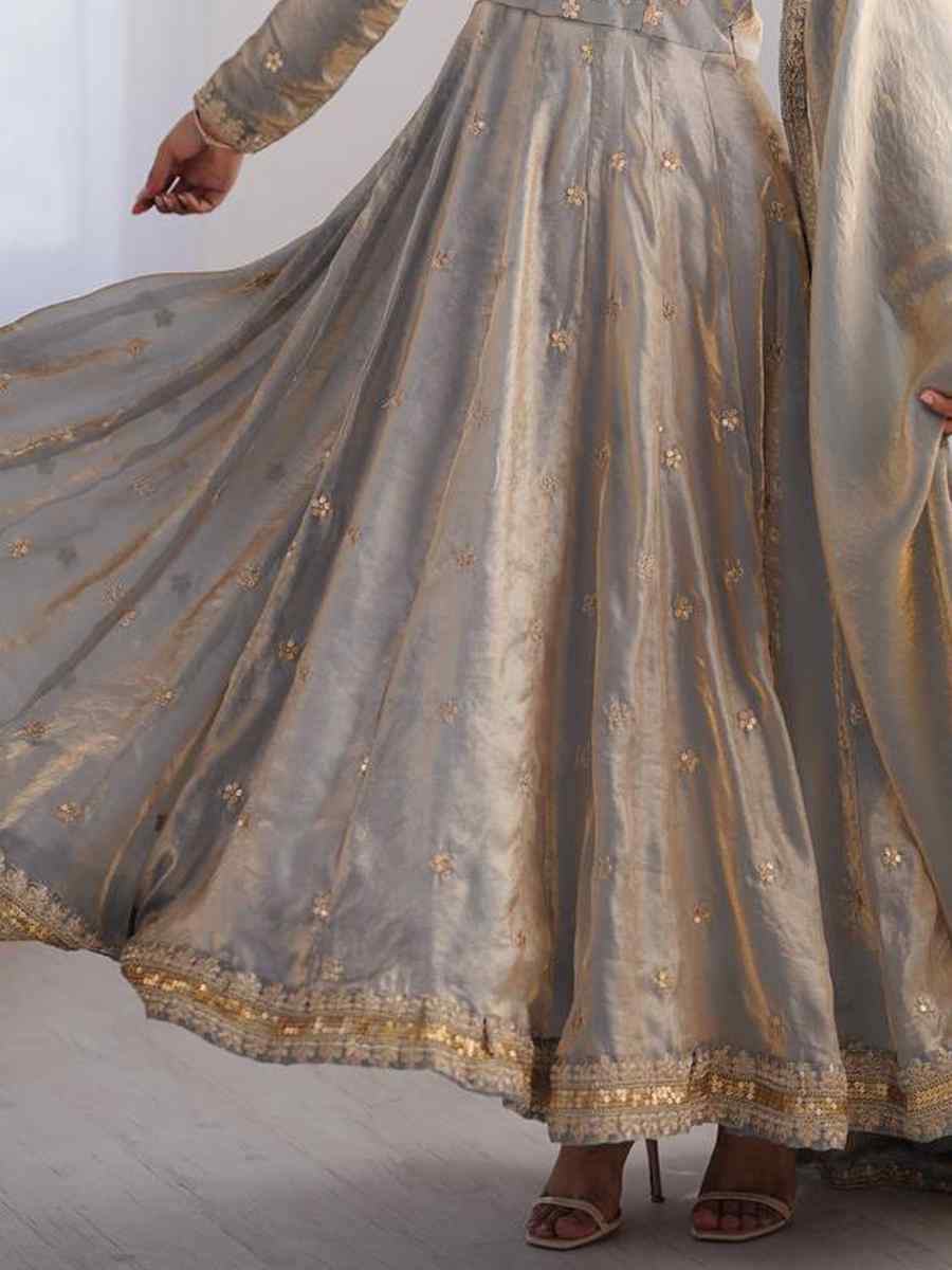 Grey Fandy Silk Embroidery Party Wedding Festival Casual Ready Anarkali Pant Salwar Kameez