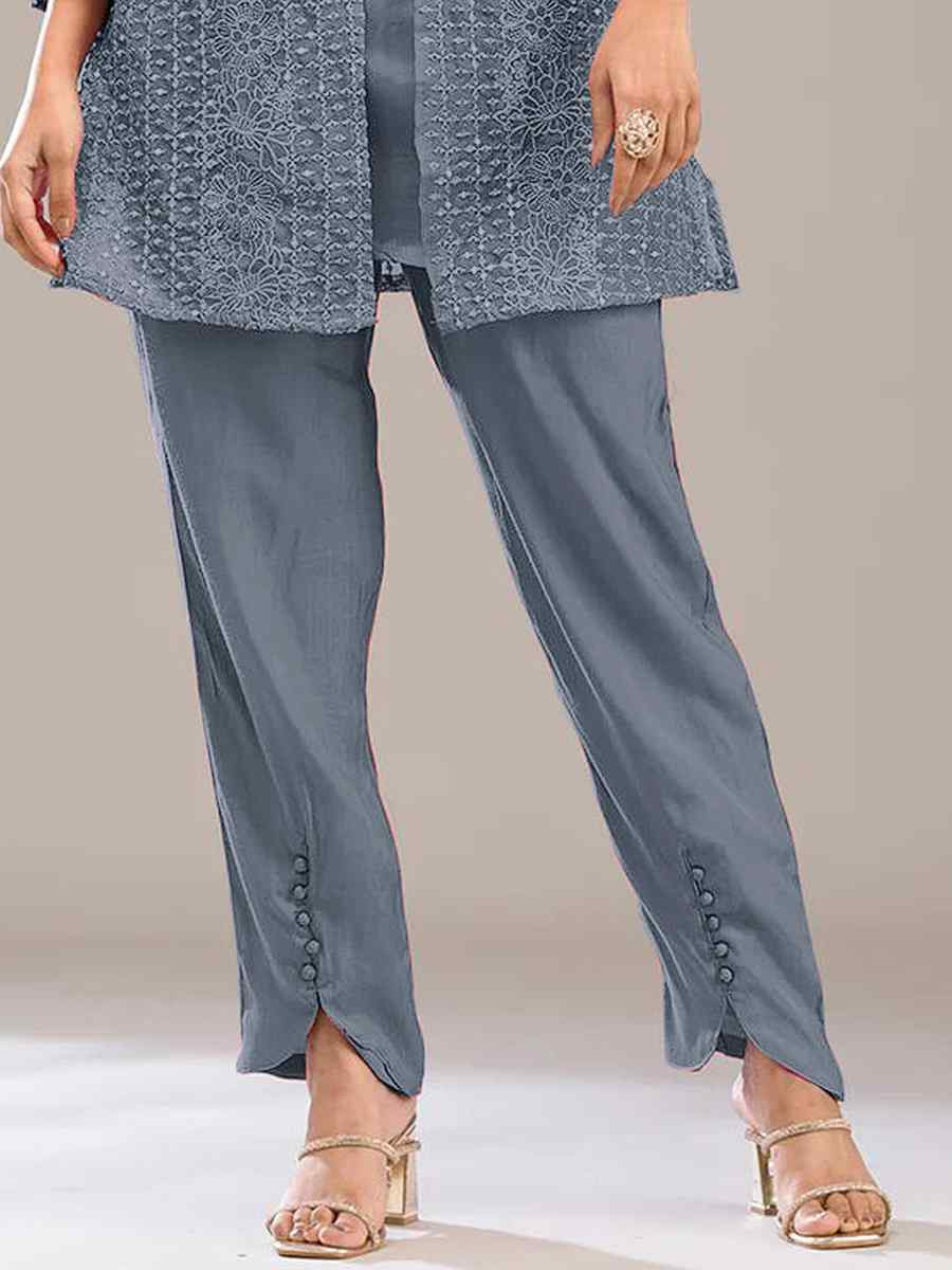 Grey Faux Georgette Embroidered Festival Casual Kurti Bottom Women Wear