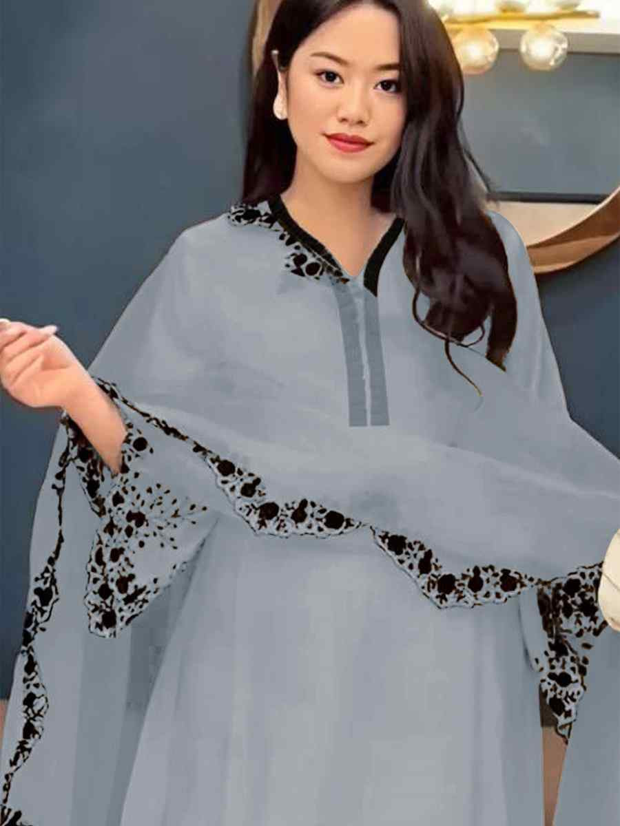 Grey Faux Georgette Embroidered Party Casual Ready Palazzo Pant Salwar Kameez