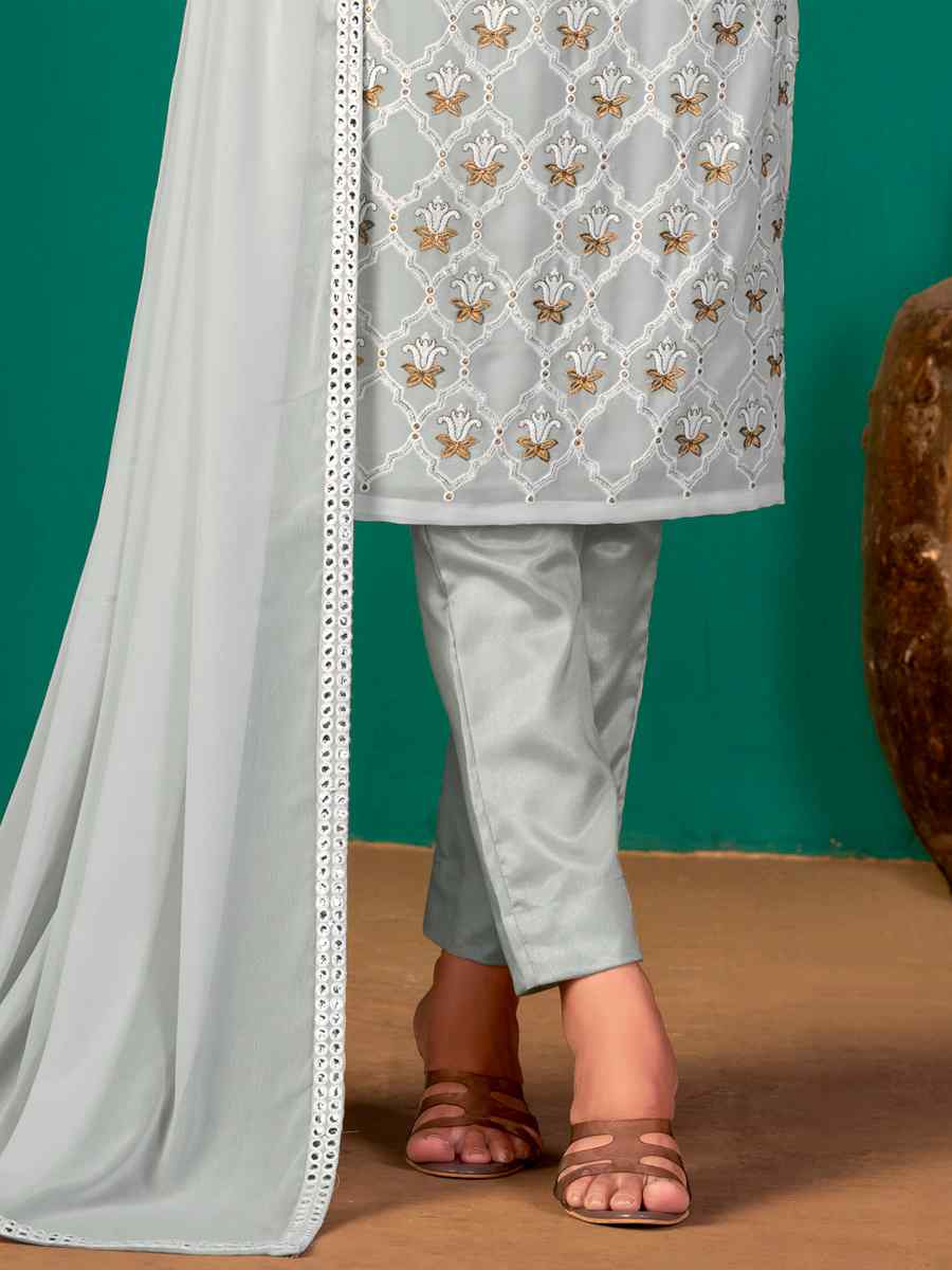 Grey Faux Georgette Handwoven Festival Pant Salwar Kameez