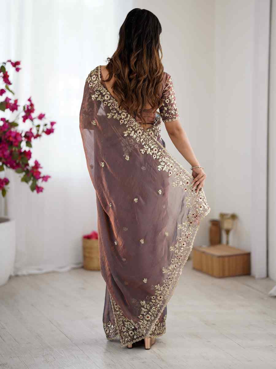 Grey Fendy Chiffon Embroidery Casual Reception Festival Wedding Fancy Heavy Border Sarees