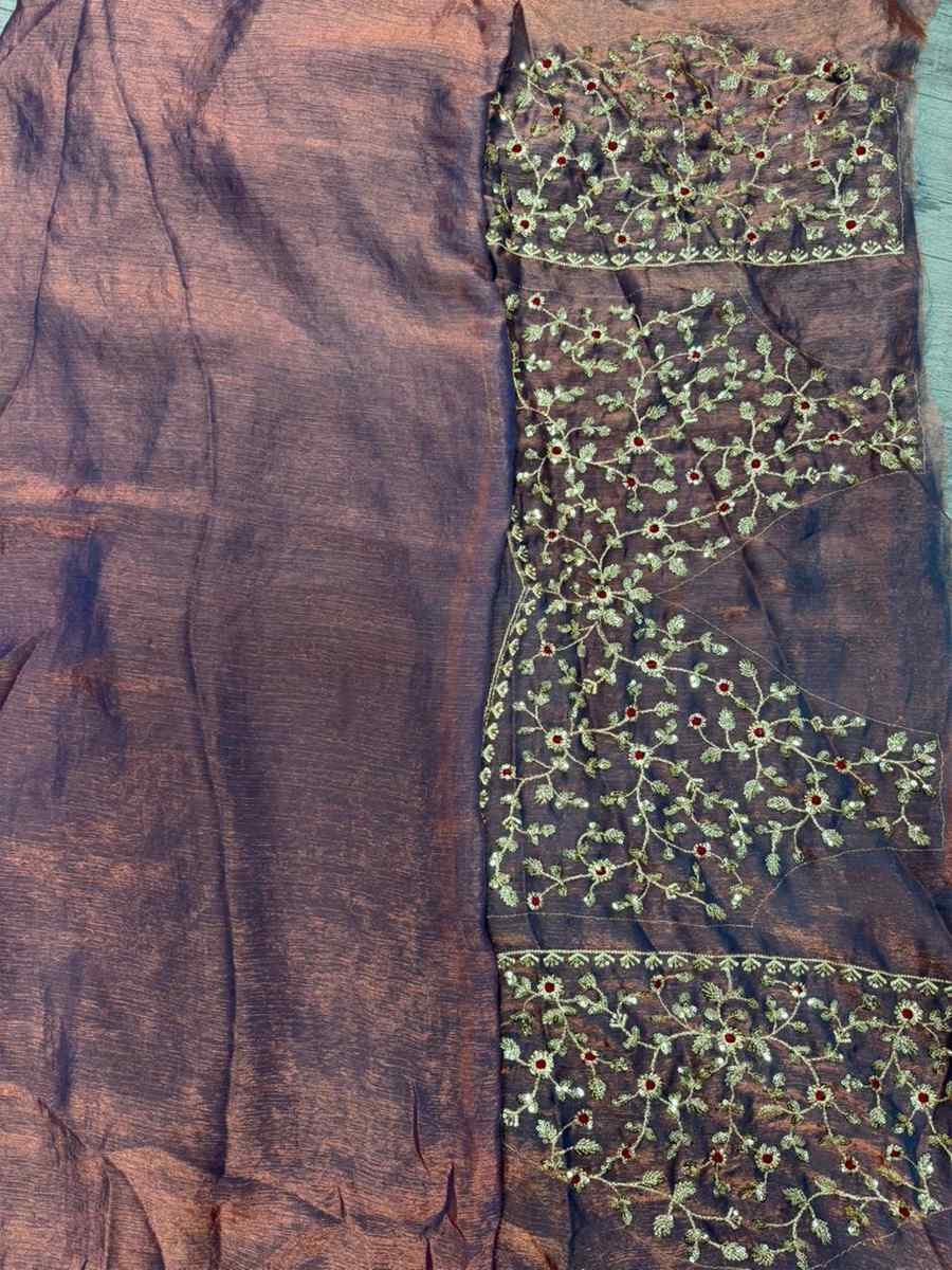 Grey Fendy Chiffon Embroidery Casual Reception Festival Wedding Fancy Heavy Border Sarees