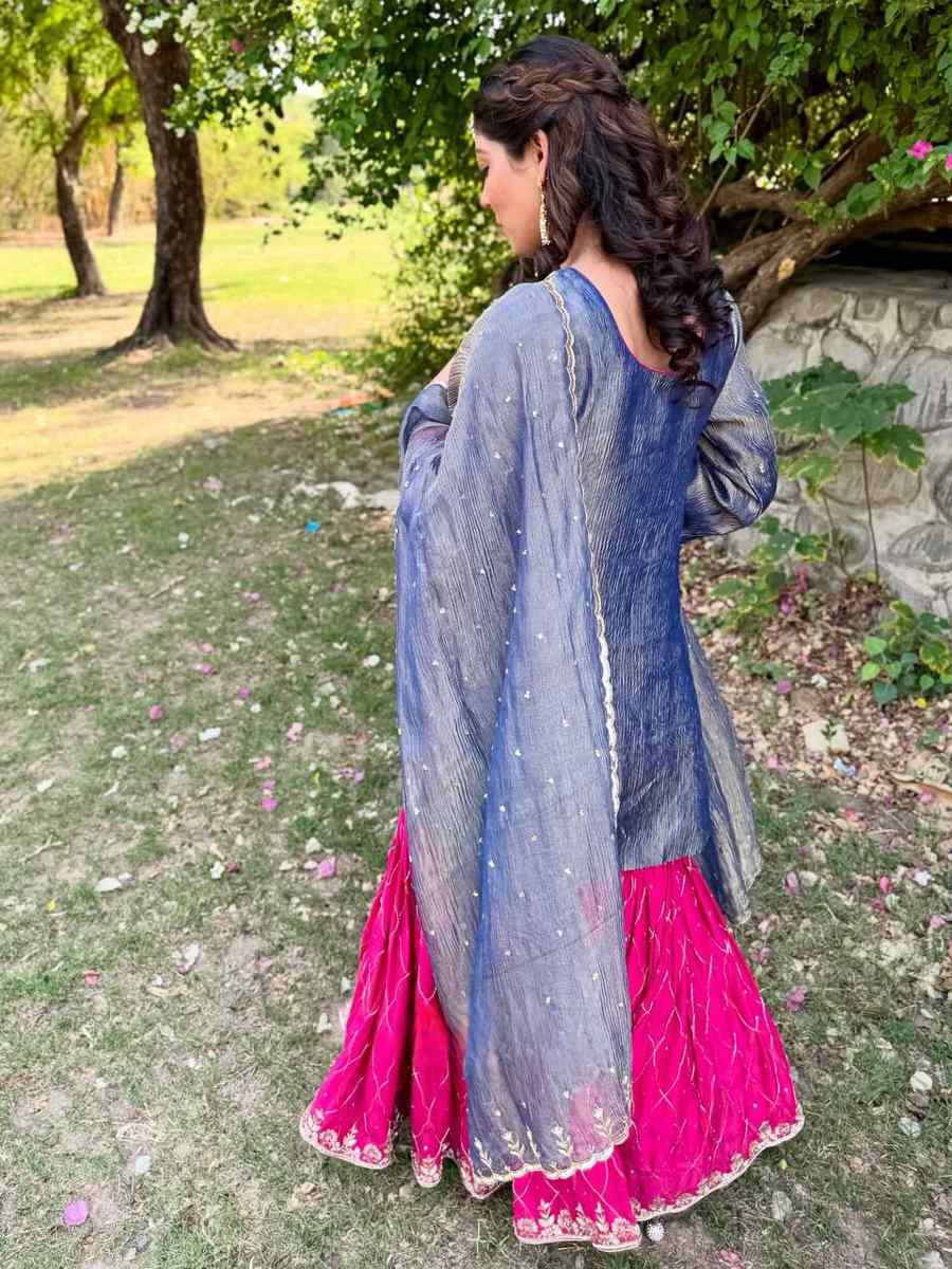 Grey Fendy Silk Embroidery Party Wedding Festival Casual Ready Sharara Pant Salwar Kameez