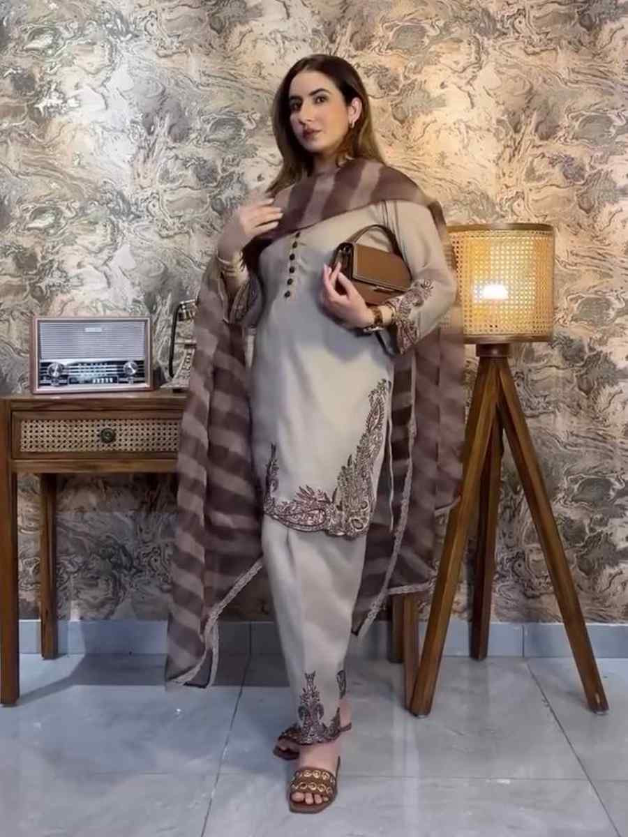 Grey Fox Georgette Embroidered Party Wedding Ready Pant Salwar Kameez
