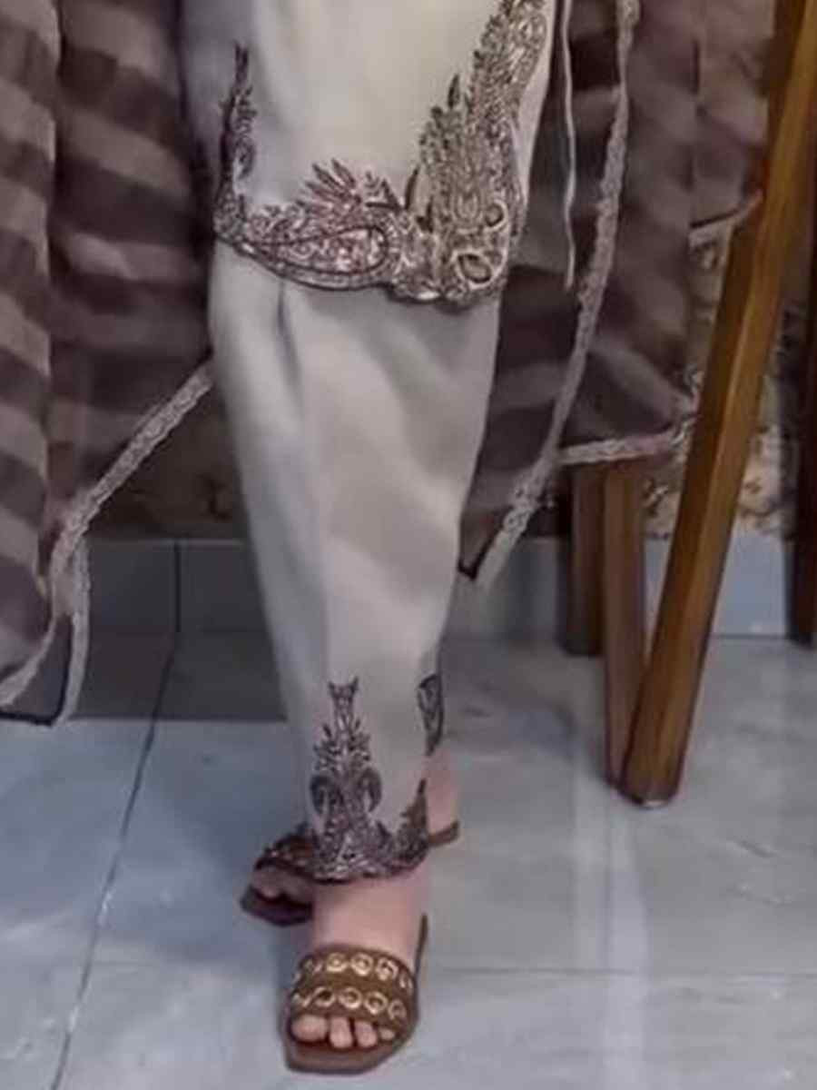 Grey Fox Georgette Embroidered Party Wedding Ready Pant Salwar Kameez