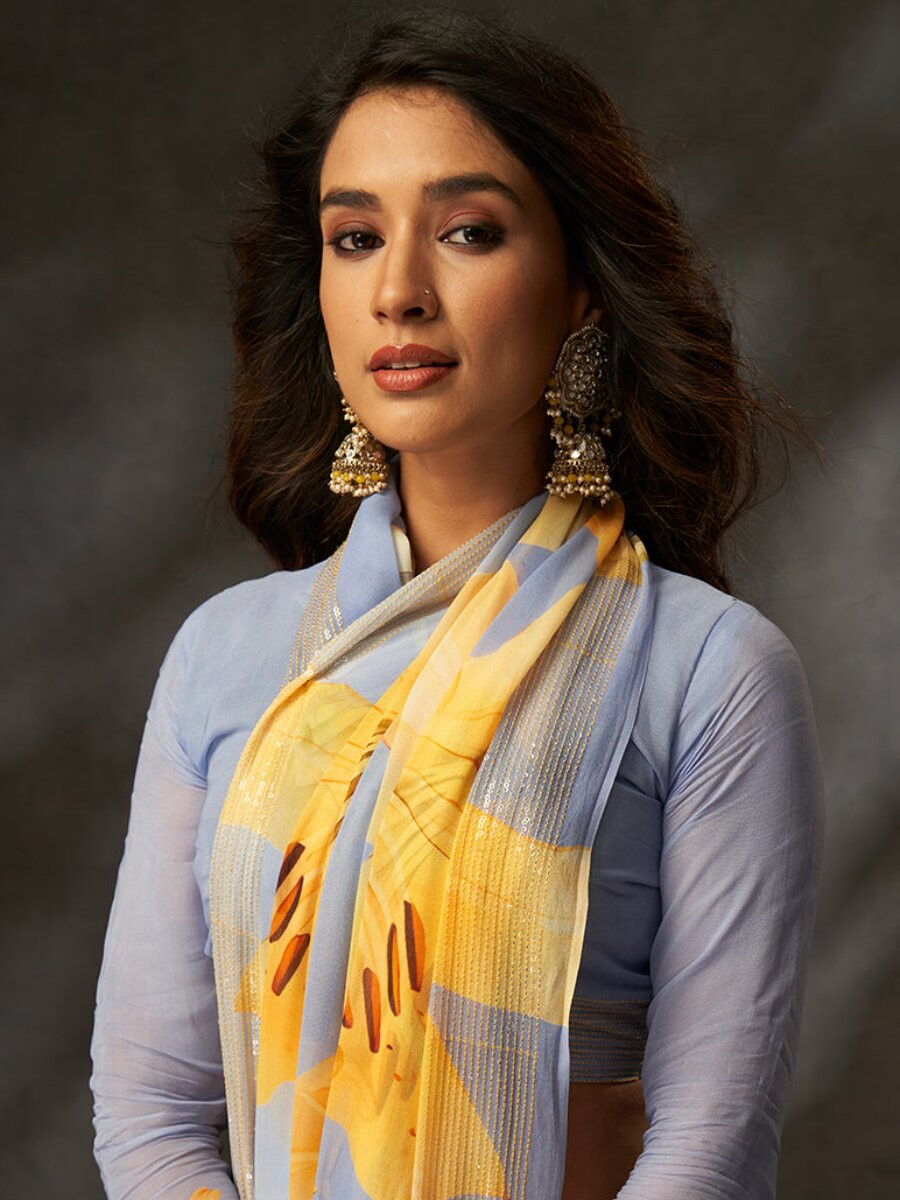 Grey Georgette Digital Printed Wedding Reception Party Festival Casual Heavy Border Sarees