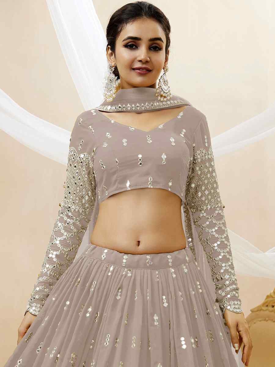 Grey Georgette Embroidered Bridesmaid Wedding Heavy Border Lehenga Choli
