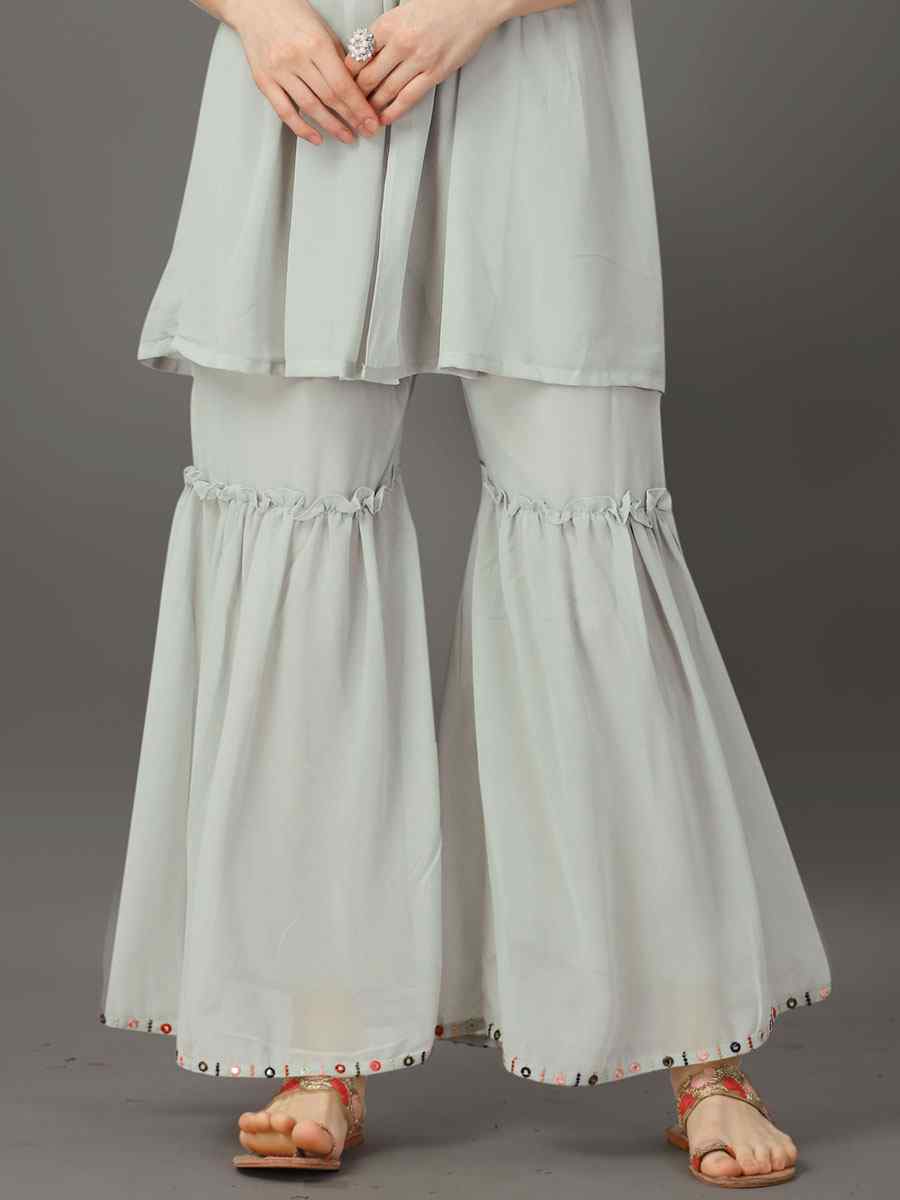 Grey Georgette Embroidered Festival Casual Kurti with Bottom