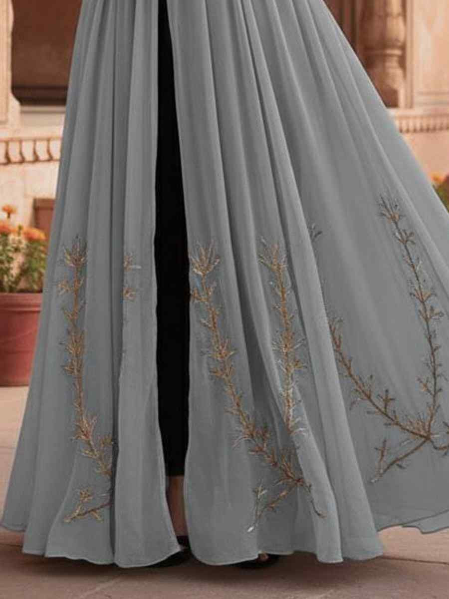 Grey Georgette Embroidered Festival Casual Kurti with Bottom