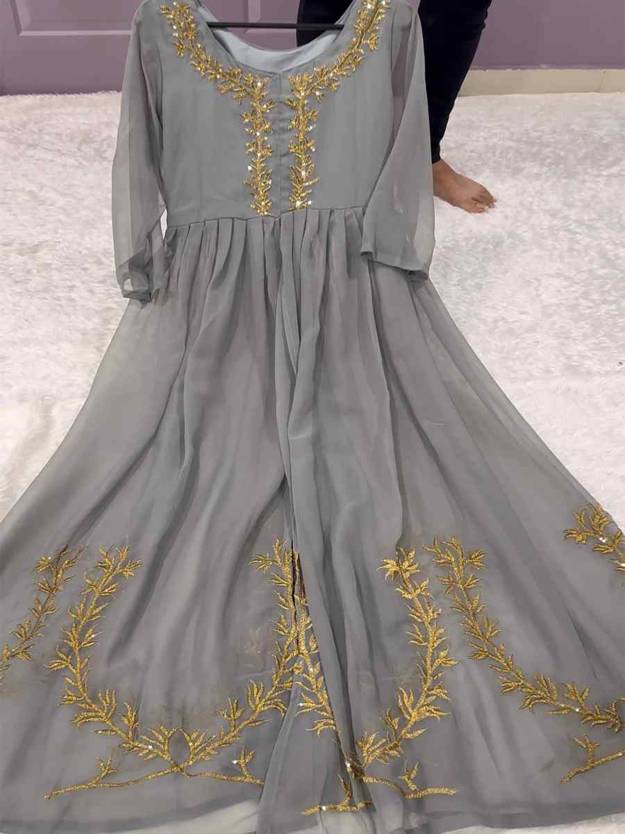 Grey Georgette Embroidered Festival Casual Kurti with Bottom