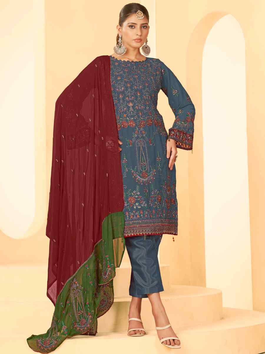 Grey Georgette Embroidered Festival Casual Pant Salwar Kameez