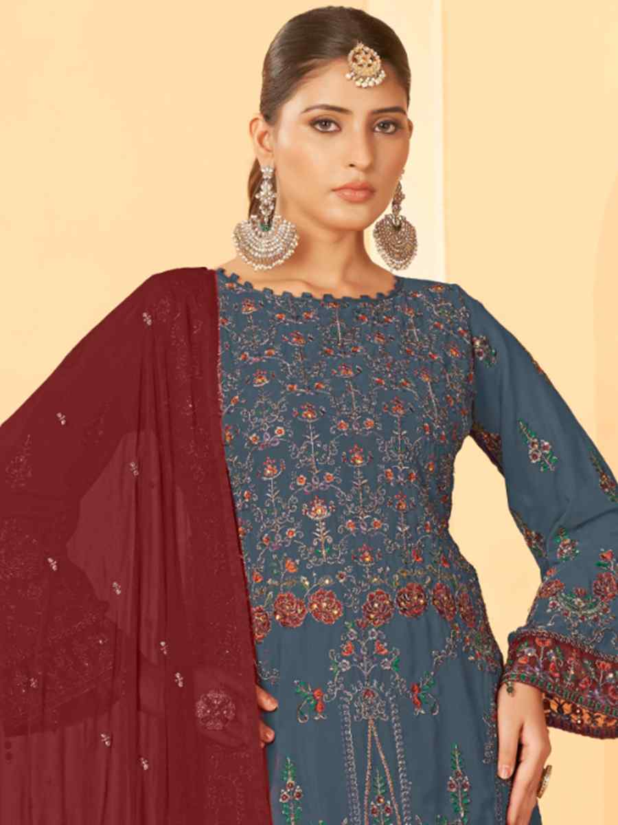 Grey Georgette Embroidered Festival Casual Pant Salwar Kameez