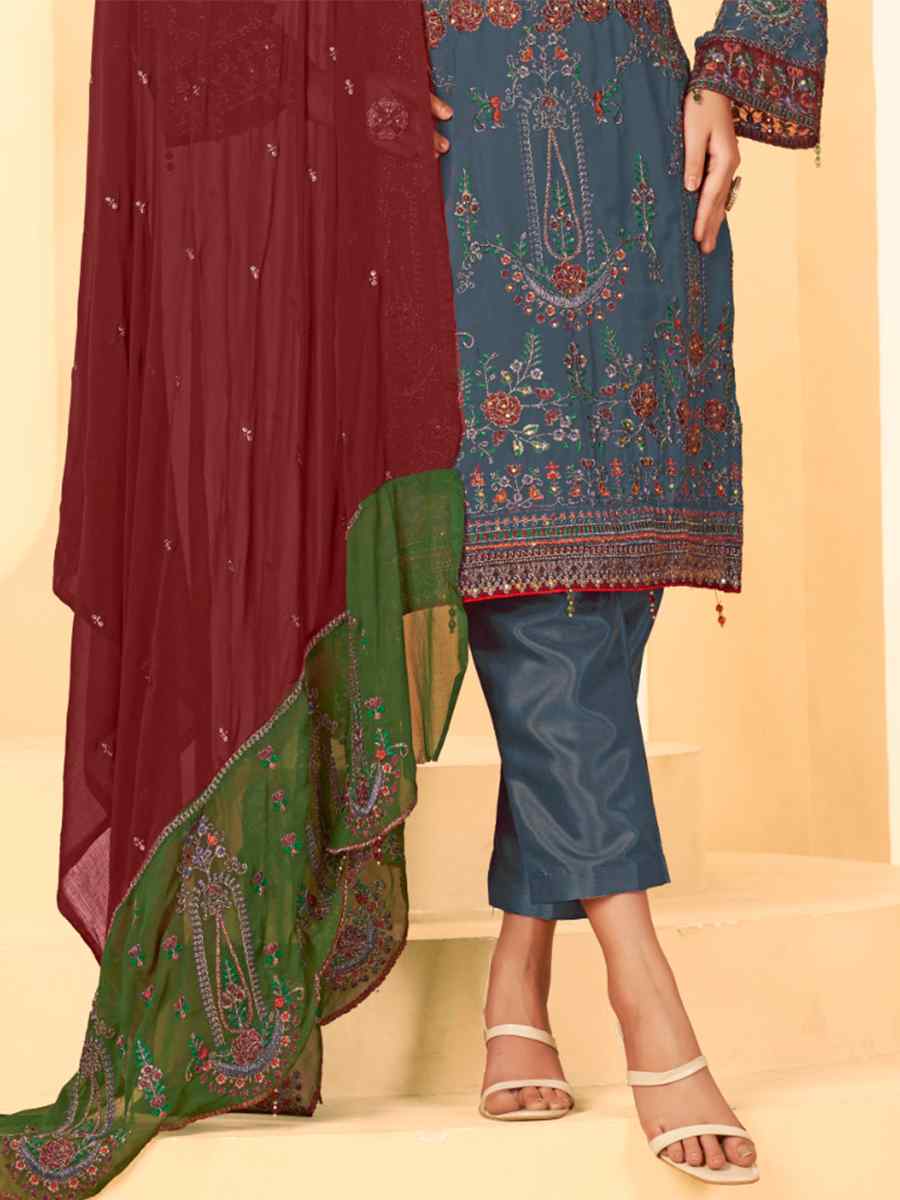 Grey Georgette Embroidered Festival Casual Pant Salwar Kameez