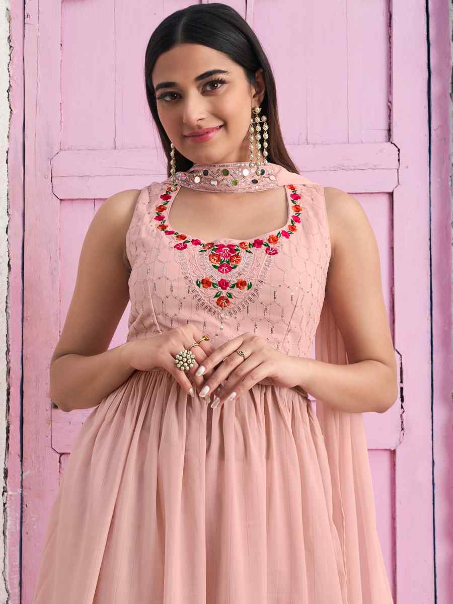 Peach Georgette Embroidered Festival Party Ready Anarkali Salwar Kameez