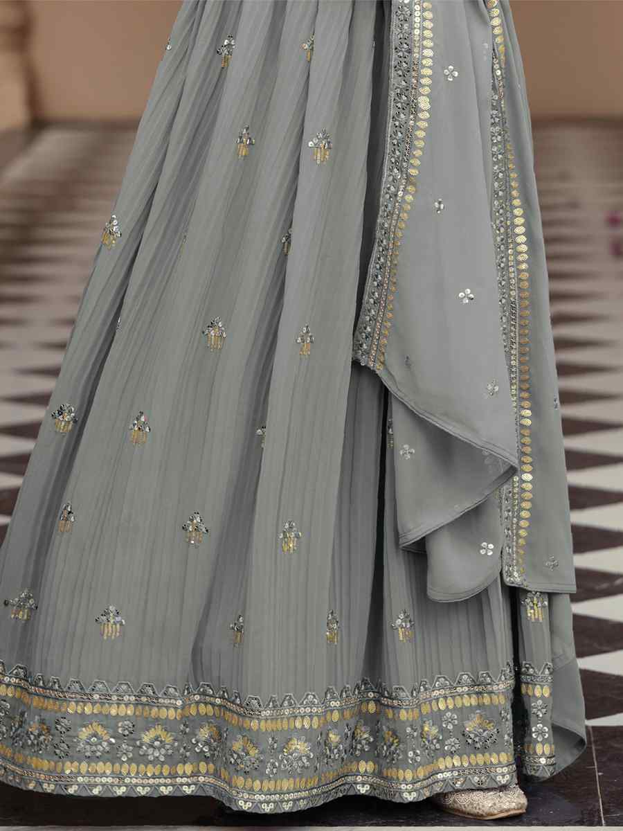 Grey Georgette Embroidered Festival Party Ready Anarkali Salwar Kameez