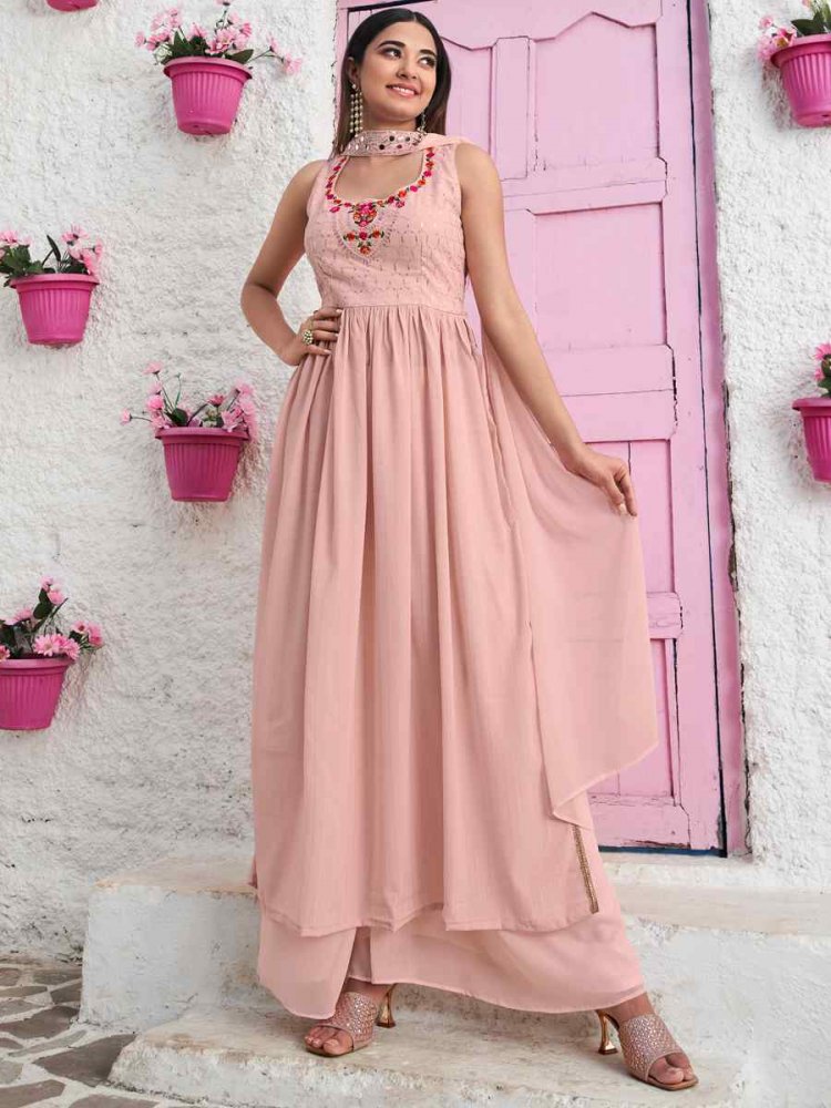 Peach Georgette Embroidered Festival Party Ready Anarkali Salwar Kameez