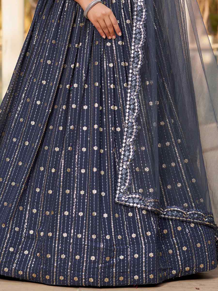 Grey Georgette Embroidered Festival Wedding Circular Lehenga Choli