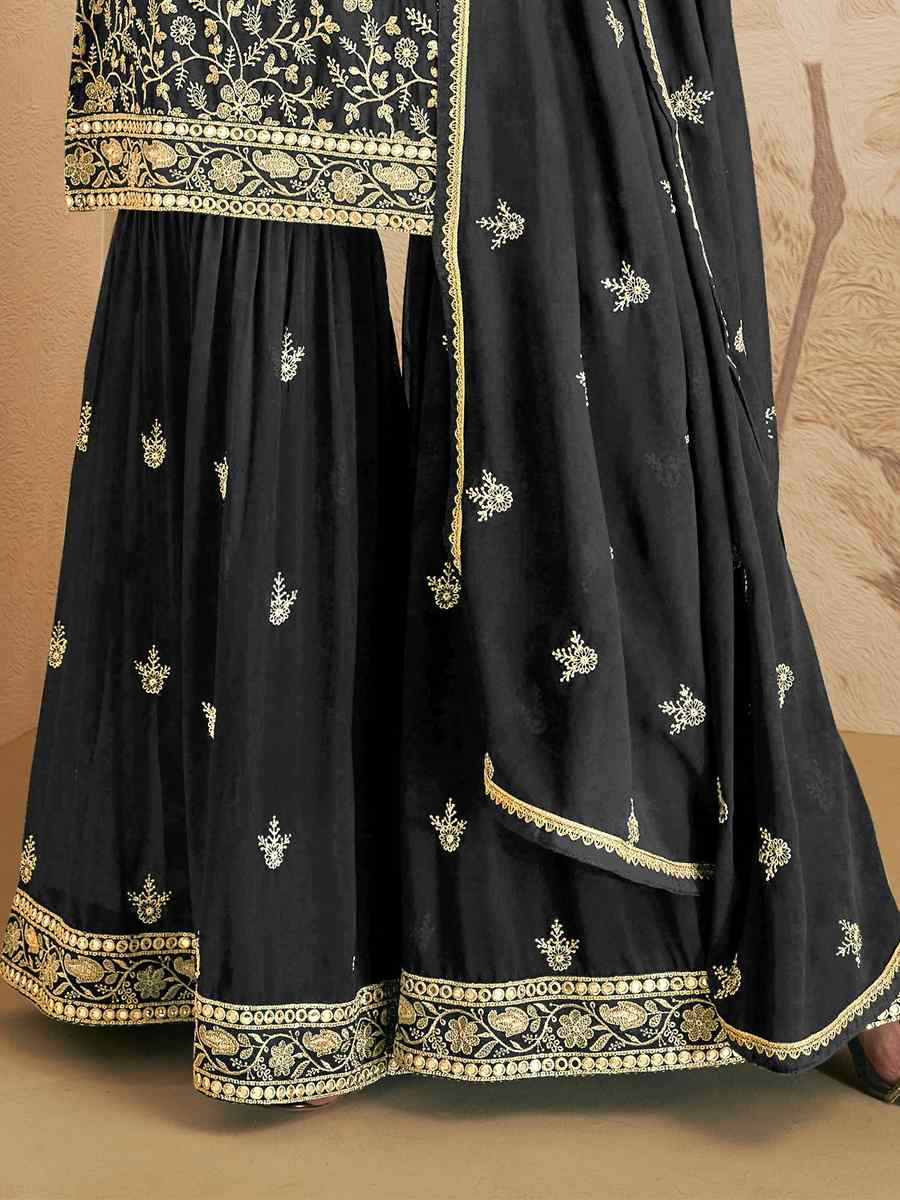 Grey Georgette Embroidered Festival Wedding Palazzo Pant Salwar Kameez