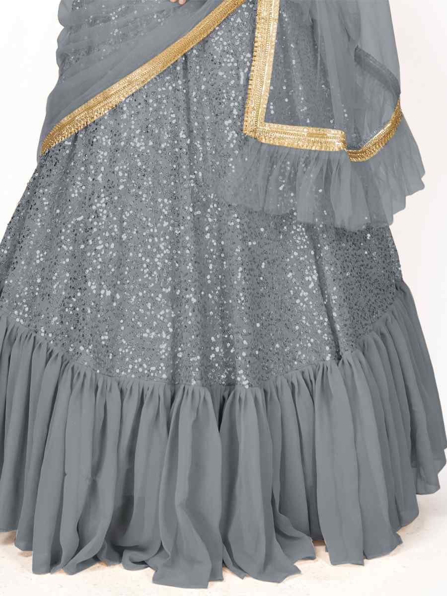 Grey Georgette Embroidered Party Wear Festival Circular Lehenga Choli