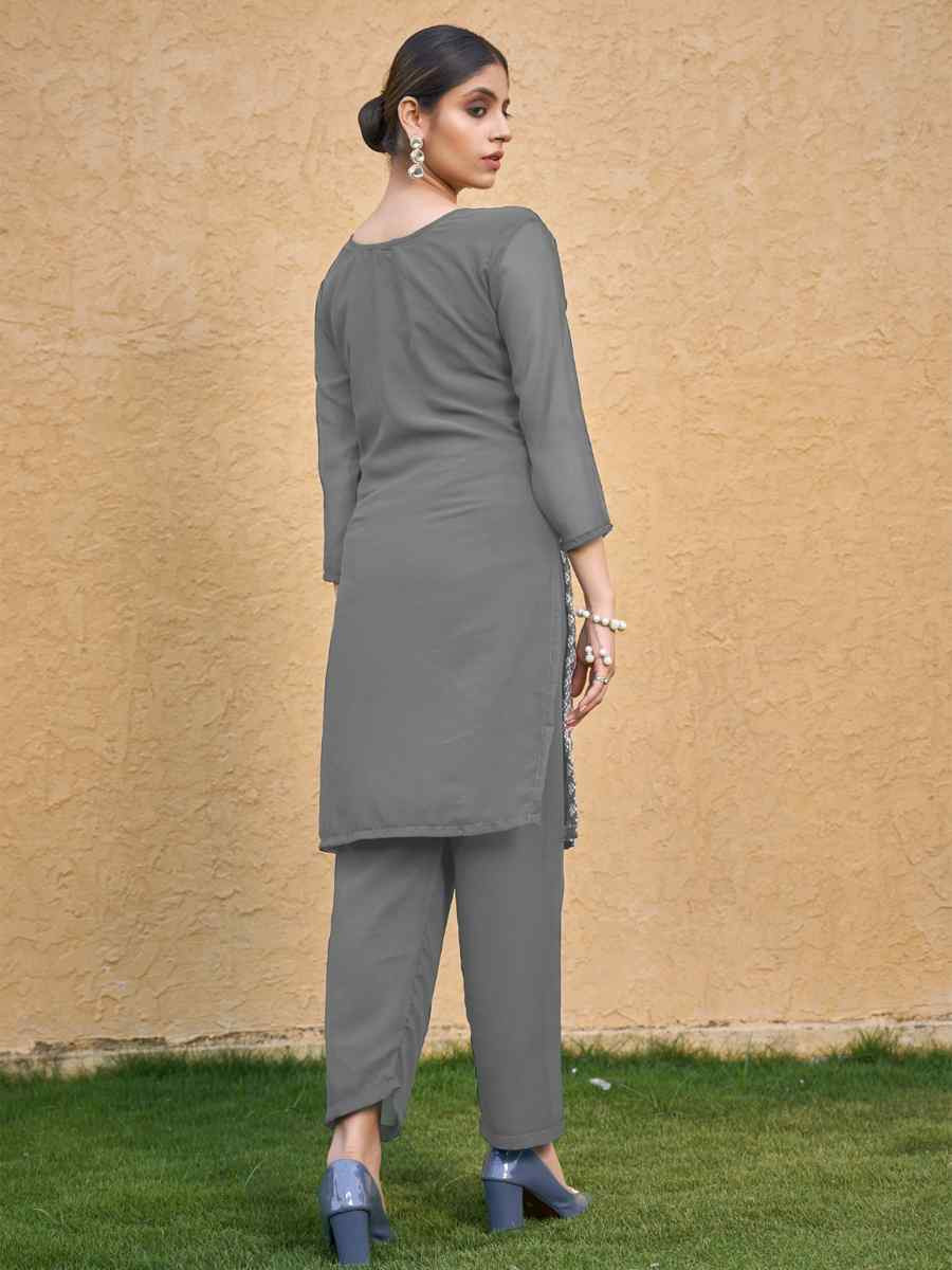 Grey Georgette Embroidery Festival Casual Kurti