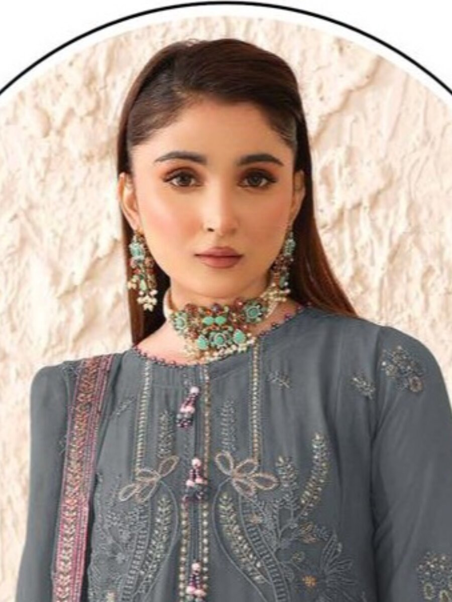 Grey Georgette Embroidery Zari Sequins Wedding Festival Party Casual Pant Salwar Kameez