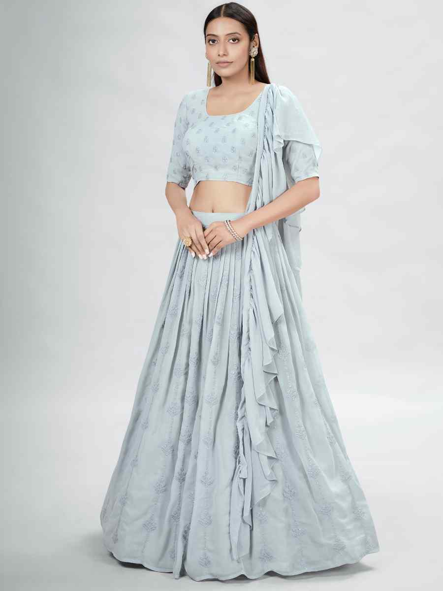 Grey Georgette Sequins Festival Party Wear Circular Lehenga Choli
