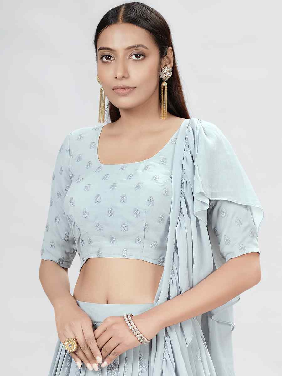 Grey Georgette Sequins Festival Party Wear Circular Lehenga Choli