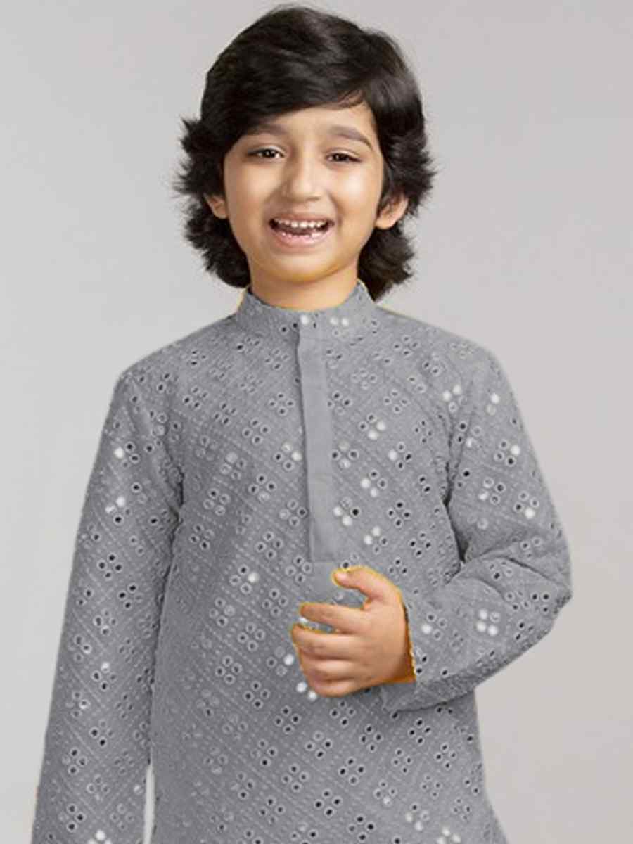 Grey Georgette Sequins Festival Traditional Kurta Pyjama Boys Wear