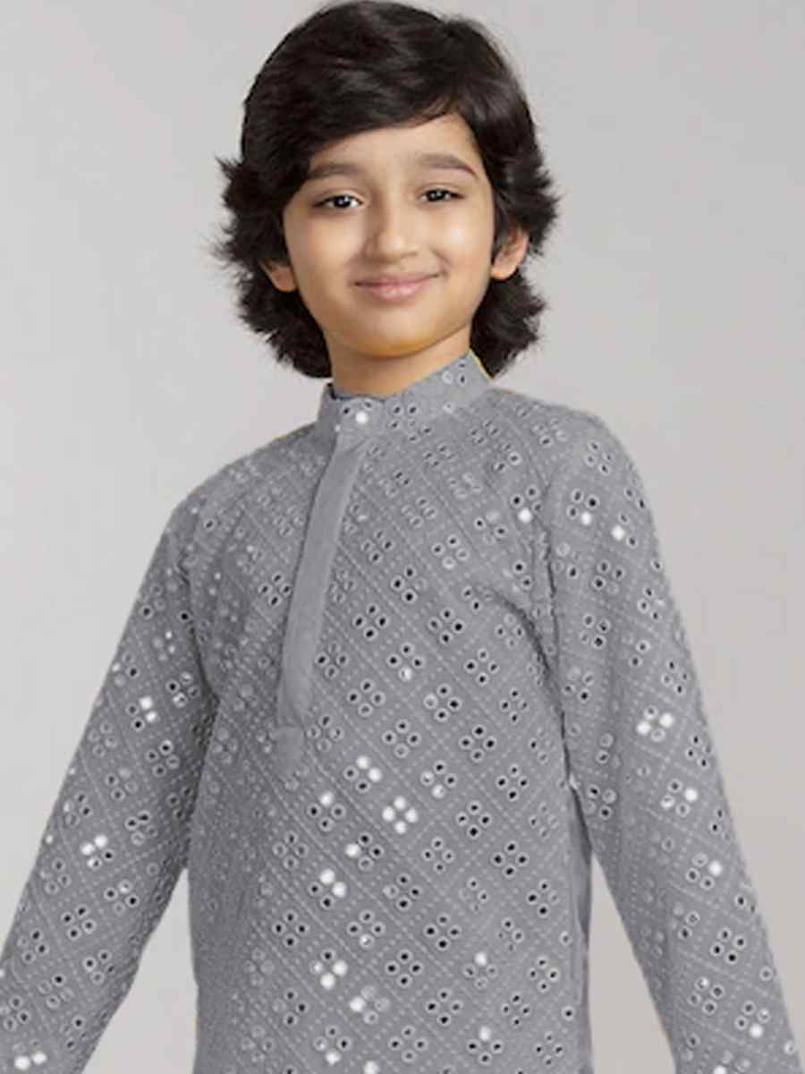 Grey Georgette Sequins Festival Traditional Kurta Pyjama Boys Wear
