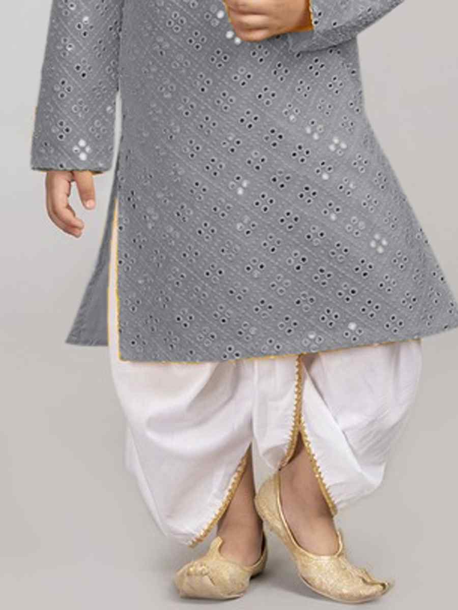 Grey Georgette Sequins Festival Traditional Kurta Pyjama Boys Wear