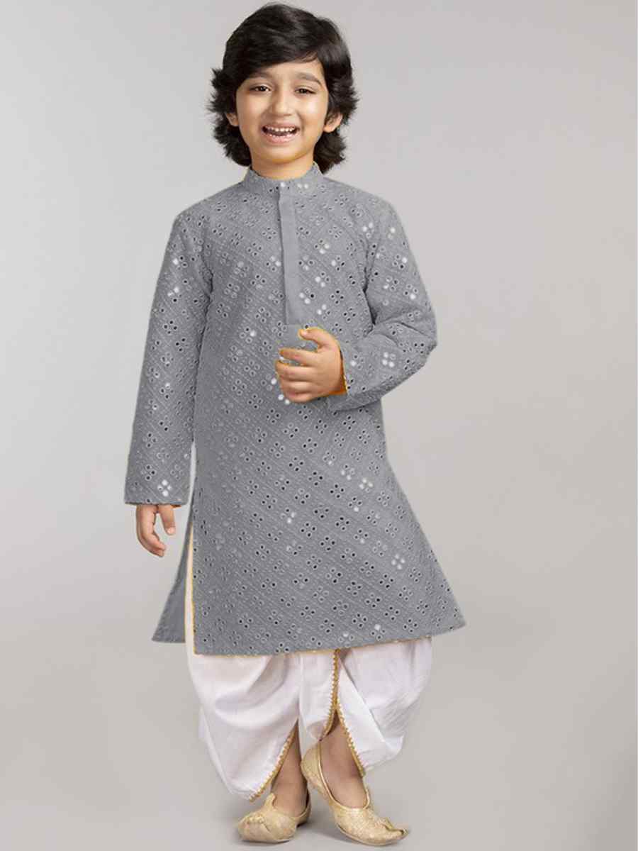 Grey Georgette Sequins Festival Traditional Kurta Pyjama Boys Wear