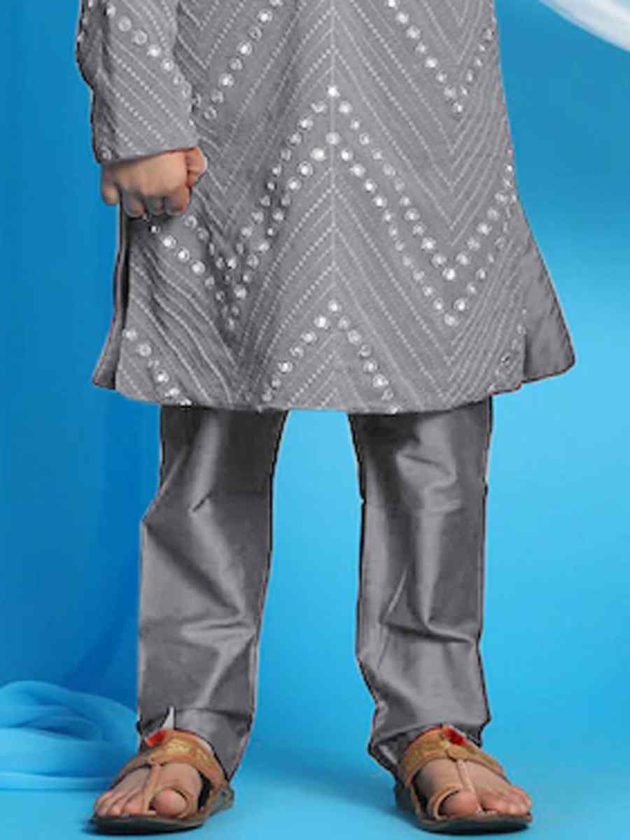 Grey Georgette Sequins Festival Traditional Kurta Pyjama Boys Wear