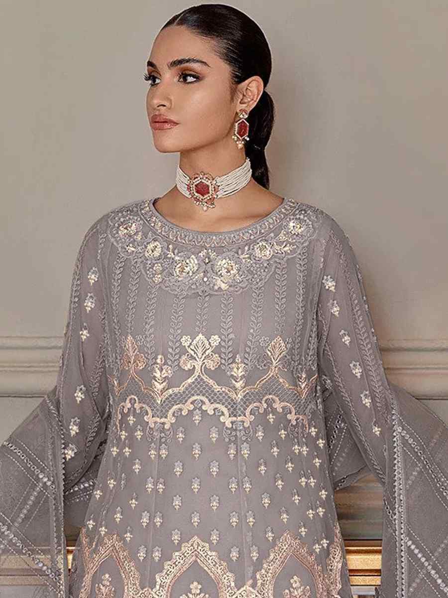 Grey Heavy Butterfly Net Embroidered Festival Party Palazzo Pant Salwar Kameez